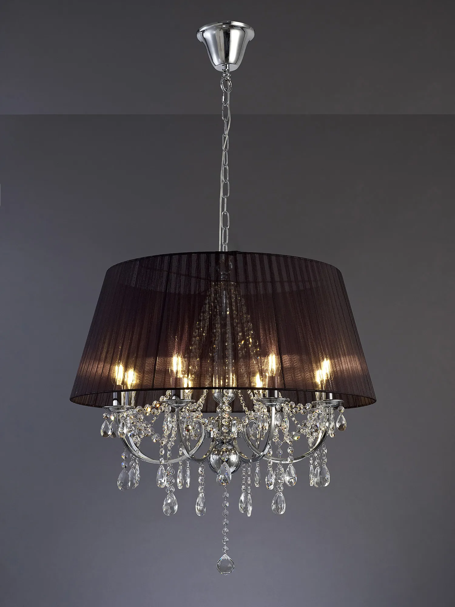 Olivia Polished Chrome-Black Crystal Ceiling Lights Diyas Shaded Crystal Fittings